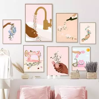 Fashion Camera Travel Case Wine Boho Girl Poster Nordic Wall Art Print Canvas Painting Abstract Pictures For Living Room Decor 21x30cm No Framed