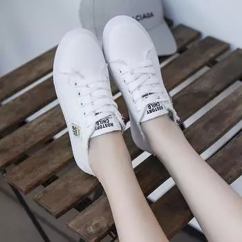 Fashion canvas shoes women s shoes autumn 2019 new round head shallow mouth student single shoes Korean version of white shoes 35 белый
