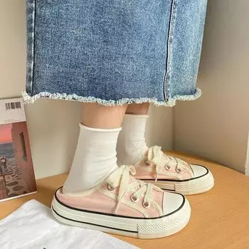 fashion Canvas Slippers Sneakers Women College Style Cute Mango Head Canvas Shoes Sweet Girl Shoes Soft Sister Casual Shoes for Women 35 фиолетовый
