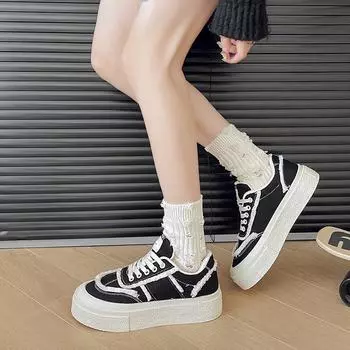 Fashion Canvas Student Autumn Casual Sports Shoes Women s Canvas Shoes Women s Sports Thick-soled Trendy Sports Women Shoes 36 бежевый