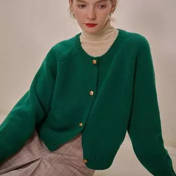 Модный кардиган женский вязаный свитер новый длинный рукав простой осенне-зимний свитер с круглым вырезом однотонный повседневный трикотажный топ 1400 One Size розовый