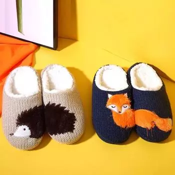fashion Cartoon Animal Woolen Slippers Women Indoor Warm Flats Platform Lovely Slipper Winter Soft Short Plush Home Cotton Shoes 35-36