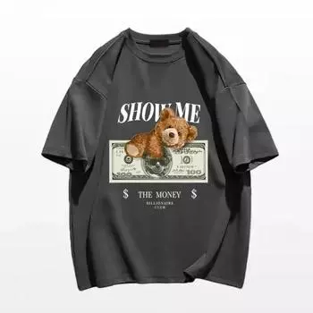 Fashion Cartoon Bear Print T-shirt High Quality Cotton Tshirt Top Y2k Clothing Summer Oversized Men T Shirt Women Crew Neck Tees S