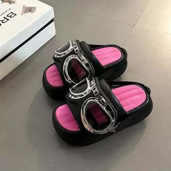 Fashion cartoon locomotive glasses niche design girls thick-bottomed sandals summer new casual slippers 36-37