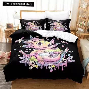 Fashion Cartoons Game Gamesolotl Axolochi Bedding Set Single Twin Full Queen King Size Bed Set Adult Kid Bedroom Home Textiles EU single(135x200cm)