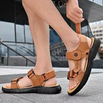 Fashion Casual All-match Stylish Cool Sandals Beach Non-Slip Half Drag Hollow Out Men Outdoor Walking Shoe Summer Breathable Mens Shoes 38 коричневый