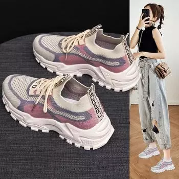 Модные повседневные дышащие кроссовки для бега с износостойкой мягкой подошвой для женщин 2024 года, новые модные простые цветные женские туфли для весны 36 бежевый