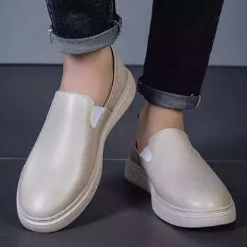 Fashion Casual Business Men s Board Shoes Classic and comfortable flat bottom Daily outdoor parties party Plus Size driving shoes 38 бежевый
