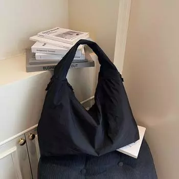 Fashion casual canvas tote bag new trendy lazy style large capacity armpit bag commuter shoulder bag чёрный