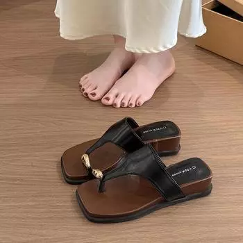 Fashion casual cover toe slope heels slippers women s summer wear new seaside vacation beach shoes cool slippers 35