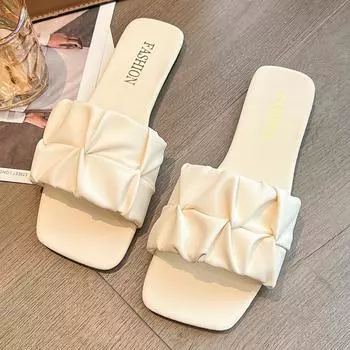 Fashion Casual Flat Bottom Comfortable Anti-slip Shoes for Women 2024 New Fashion Simple All-match Solid Color Slippers Women Summertime 35 белый