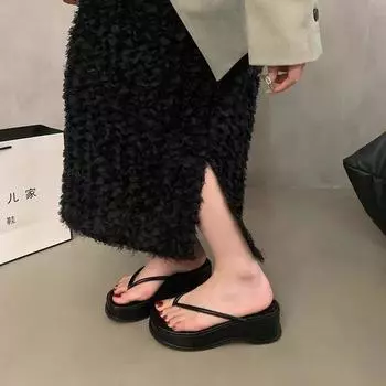 Fashion casual flip-flops 2024 new autumn round head thick bottom height increase one pedal thick bottom silver slippers women 35 чёрный