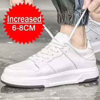 Fashion Casual Genuine Leather Inner Height Increase Men Shoes 6/8CM Invisible Increasing Thick Sport Shoes Outdoor Sneakers Big Size 45 37 белый