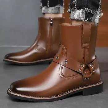 Fashion Casual high top men s leather shoes Fashionable British design style Daily outdoor street walking Business office shoes Hot 38 коричневый