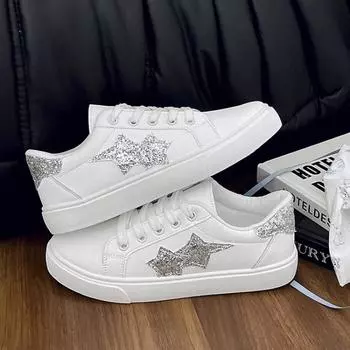 Fashion casual little white shoes autumn new fine flash versatile shallow mouth lace-up sports board shoes women s tide 35