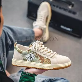 fashion Casual Men s Shoes Leather Male Sneakers Platform Luxury Fashion Low Top Loafers Outdoor Breathable Tennis Designer 39 бежевый