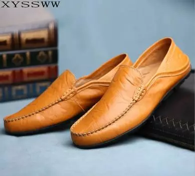 Fashion Casual Men Shoes Breathable Male Shoes Slip On Men Genuine Leather Shoes plus size 39-47 6.5 синий