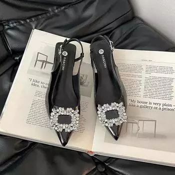 Fashion casual pointed sandals summer retro temperament commuting versatile patent leather nude thin heel bag head women s sandals 35