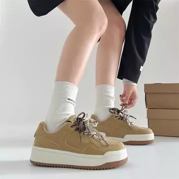 Fashion casual retro versatile thick baseplate shoes women s 2025 new spring and autumn lightweight heightening sports little white shoes 35 жемчужина белый