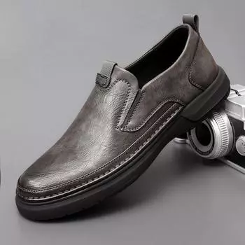 Fashion Casual Shoes for Men Business Leather Loafers Classic Breathable Solid Colors Soft Flats Comfort Fashion Slip On Loafers Shoes 38 чёрный