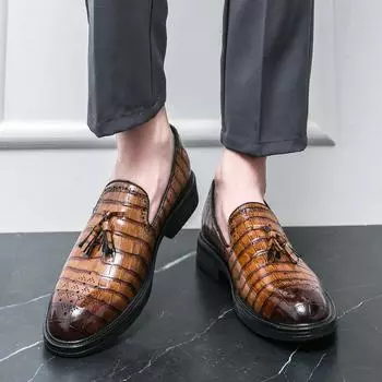 Fashion Casual Shoes for Men Casual Shoes Breathable Leather Loafers Slip on Comfortable outdoor party wedding men s shoes 38 чёрный