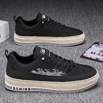 Fashion Casual Shoes Male Laces Round Toe Flat Footwear Wear-resistant Breathable Non-slip The New Fashion All-match Popular Model 39 серый