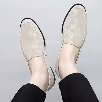 Модная повседневная обувь для мужчин, удобная обувь для вождения, простые мокасины, офисные туфли на плоской подошве из натуральной кожи, универсальные туфли для светского образа 38 бежевый