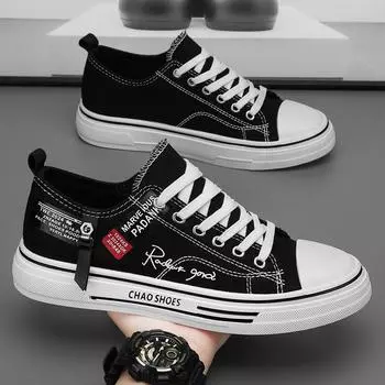 Fashion Casual Shoes Men s Canvas Shoes Male Sneakers Breathable Men Sports Shoes Black Cloth Shoe Trend Letter Men Shoe Low Cut Sneaker 39 чёрный