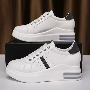 Fashion Casual Shoes Women Platform Sneakers Height Increase Vulcanized Shoes Round Toe Lace-up Flats Shoes White Shoes Zapatos De Mujer 36 белый