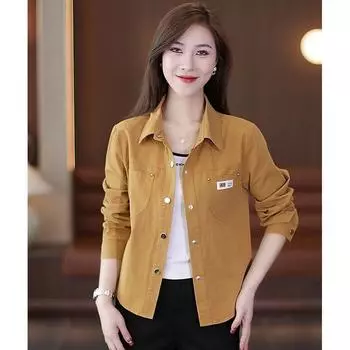 Fashion Casual Short Shirt Coat Female 2025 Spring & Fall New Arrival Small Easiest for Match Cardigan Shirt Jacket Tops Turmeric L