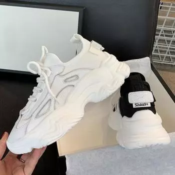 fashion Casual Sneakers Women Platform Shoes Height Increase Sports Shoes Comfort Jogging Shoes Ladies Vulcanized Shoes Zapatillas Mujer 35 чёрный