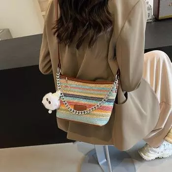Модная повседневная плетеная соломенная сумка для женщин 2024 года, летняя новая простая плетеная сумка в иностранном стиле, персонализированная сумка-мессенджер розовый