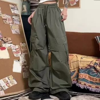 Модная повседневная уличная одежда, женские брюки-карго, широкие брюки, женские брюки с высокой талией, большие размеры Y2K, модные свободные прямые офисные женские брюки M белый