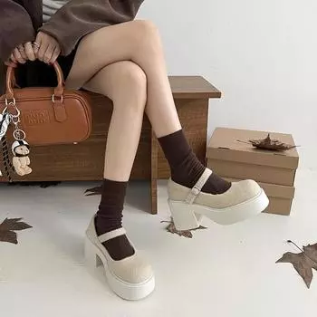 Fashion casual thick-soled thick-heeled casual single shoes spring 2025 new solid color niche round head buckle single shoes women 35 серый