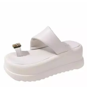 Модные повседневные пляжные тапочки на танкетке для женщин, новые летние нескользящие сандалии на платформе, женские с открытым носком, удобные женские шлепанцы с застежкой-липучкой 34 бежевый