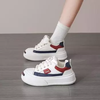 Модные повседневные женские туфли на танкетке 2024 года, женские туфли с круглым носком, толстые подошвы, маленькие спортивные, милые, дышащие, новые летние туфли 35 бежевый