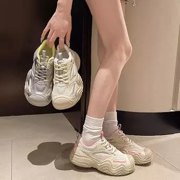 Fashion Casual Women Shoes Running Sneakers Women Breathable Mesh Mixed Colors Flat Casual New Fashion Simple All-match Ladies Shoes 35 розовый