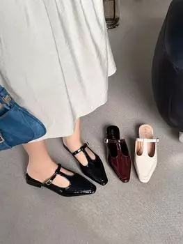 fashion Casual Women Slides Slippers Summer Outside Mules Low Heeled Black Red Beige Fashion Dress Shoes Woman Party Loafers Size 35-39 5.5 чёрный