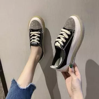 Fashion Casual Women Thick Bottom Sneaker Autumn Designer Mirror Luxury Canvas Rhinestone Women s Shoes Trend 2024 Fashion Running Black 35