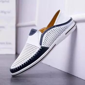 Fashion Casual Zapatos Para Hombres Genuine Leather Male White Tnis Handcrafted Mens Loafers Breathable Shoes Sapato Social Masculino 38 белый