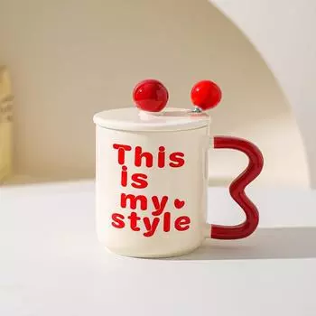 Fashion Ceramic Water Cup Creative Household Mug Couple Mug Coffee Cup with Lid Spoon To Give Friends Gift 301-400ml