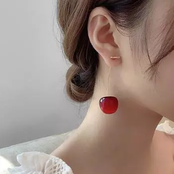 Fashion Cherry-Shaped Earrings Long Cherry Eardrops Fairy Mori Style Earring for Student Ear Studs Stylish Temperament Commute Cherry earwire