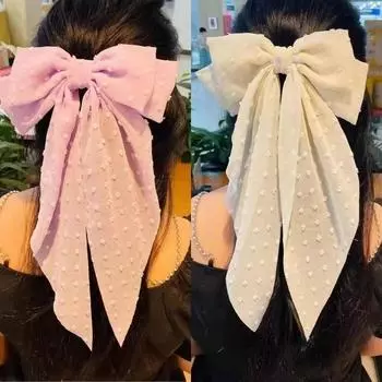 Fashion Chiffon Bow Hair Clip Elegant Women Solid Spring Clip Hair Pin Retro Bow Hairpins Simple Headband Girls Hair Accessories коралл розовый