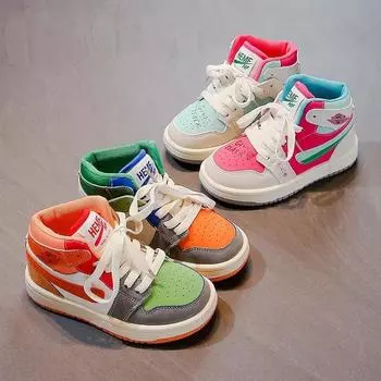 Fashion Children 2024 Spring Autumn New Casual Shoes Kid s High Top Trend Sports Shoes Boys Girls Cartoon Fashion Board Shoes Sneakers 27 розовый