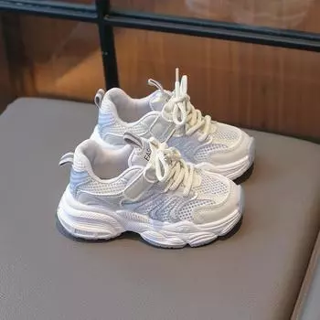 Fashion Children Mesh Breathable Chunky Sneakers Unisex Casual Sport Shoes Boys Girls Running Shoes Tennis Shoes 6-16 Years Summer 26 серебряный