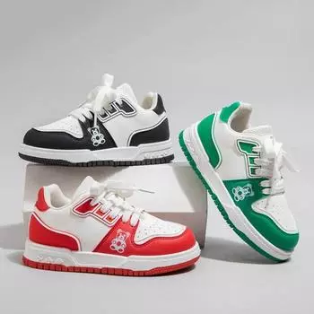 Fashion Children s Sneakers 2024 Autumn New Style Boys Girls Low Top Board Shoes Kids Leather Casual Non Slip Sports Flat Shoes 26 красный