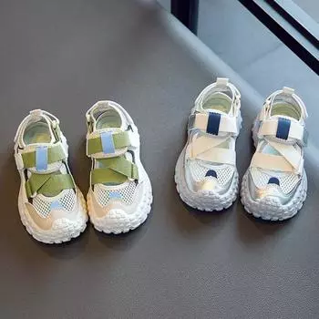 Fashion Children s Summer Sandals Boys Girls Causal Sports Shoes Fashion Mesh Breathable Kids Cut-outs Running Sandals Chunky Non-slip 26 серебряный