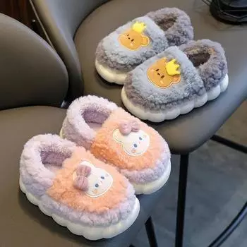 Fashion Children s Winter Cotton Slippers Cute Cartoon Wrap Heels Casual Home Shoes Kids Antiskid Boys Girls Junior Warm Plush Slippers 24-25(inner 15.0cm)