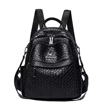 Fashion choice! Woven leather backpack JD style, leading the trend. чёрный