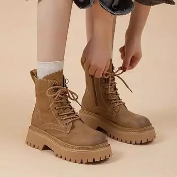 Fashion Chunky Biker Booties Platform Female Short Shoes Leather Round Toe Women s Ankle Boots Spring 2024 on Offer Autumn Trend New In 35